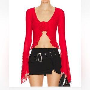 MAJORELLE Red Ruffle Blouse - Val Top